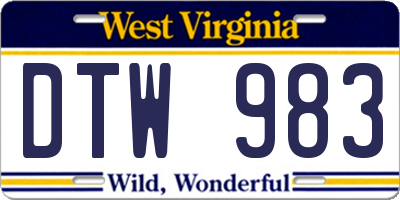 WV license plate DTW983