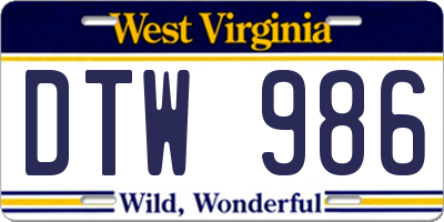 WV license plate DTW986