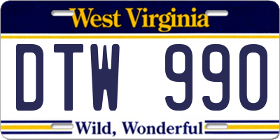 WV license plate DTW990