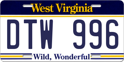WV license plate DTW996