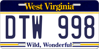 WV license plate DTW998