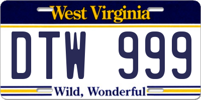 WV license plate DTW999