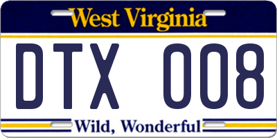 WV license plate DTX008