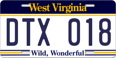 WV license plate DTX018