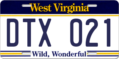 WV license plate DTX021