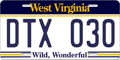 WV license plate DTX030