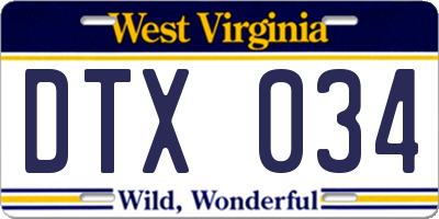 WV license plate DTX034