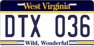 WV license plate DTX036