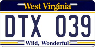 WV license plate DTX039