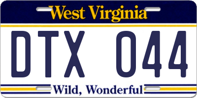 WV license plate DTX044