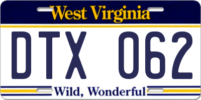 WV license plate DTX062