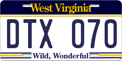 WV license plate DTX070