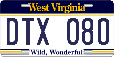 WV license plate DTX080