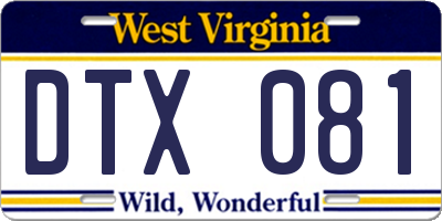 WV license plate DTX081