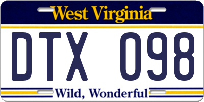 WV license plate DTX098