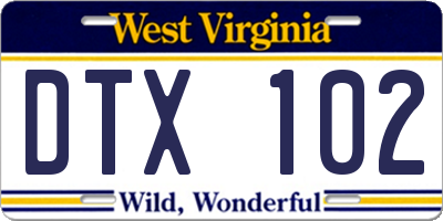 WV license plate DTX102