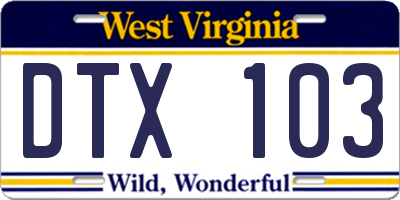 WV license plate DTX103