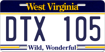 WV license plate DTX105