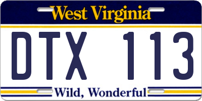 WV license plate DTX113