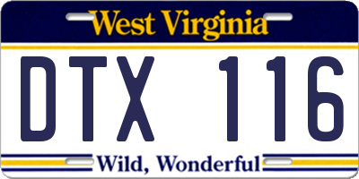 WV license plate DTX116