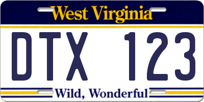 WV license plate DTX123