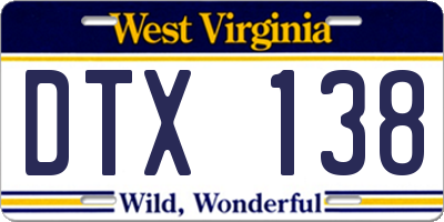 WV license plate DTX138