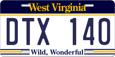 WV license plate DTX140