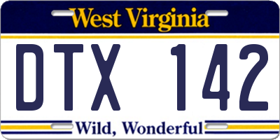 WV license plate DTX142