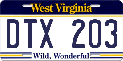WV license plate DTX203