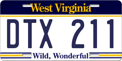 WV license plate DTX211