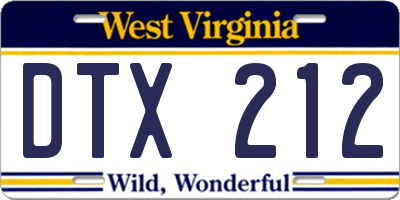WV license plate DTX212
