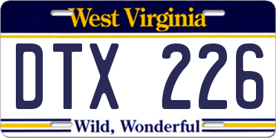 WV license plate DTX226