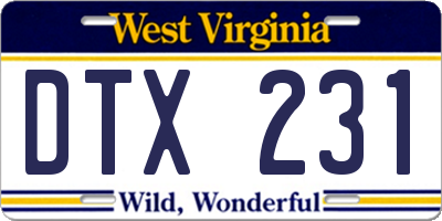 WV license plate DTX231