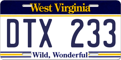 WV license plate DTX233