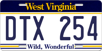 WV license plate DTX254