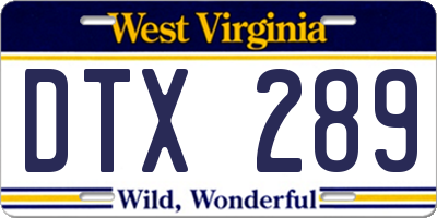WV license plate DTX289
