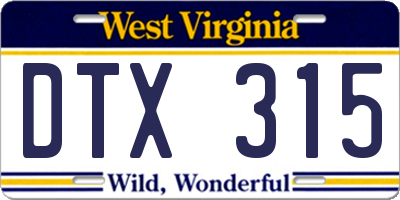 WV license plate DTX315