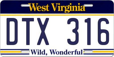 WV license plate DTX316