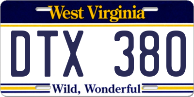 WV license plate DTX380