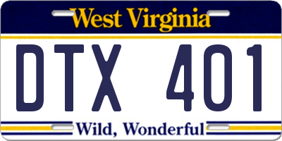 WV license plate DTX401
