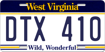 WV license plate DTX410