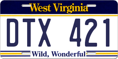 WV license plate DTX421