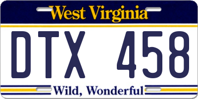 WV license plate DTX458