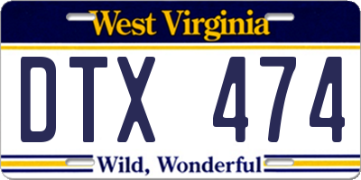WV license plate DTX474