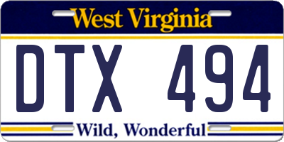 WV license plate DTX494