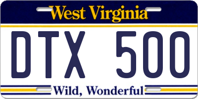 WV license plate DTX500