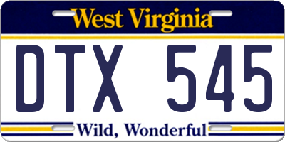 WV license plate DTX545