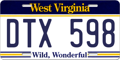 WV license plate DTX598