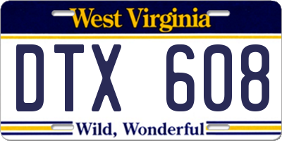 WV license plate DTX608