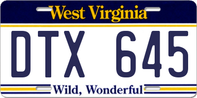 WV license plate DTX645